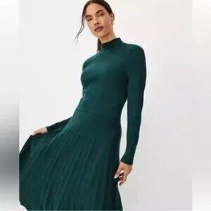 Ann Taylor Pleated Sweater Dress | Teal Green | Size Medium